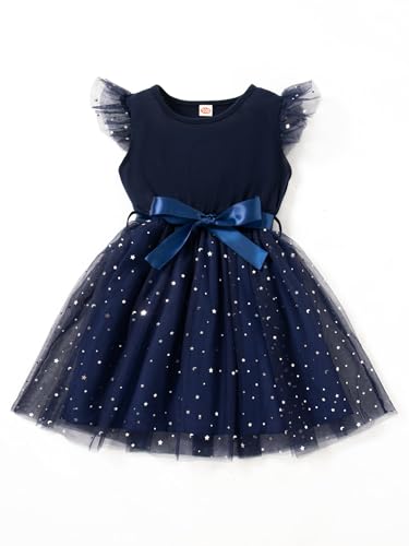Toddler Girls Tutu Dresses Ruffle Sleeve Birthday Party Dress Star Sequin Tulle Dress 1-8Y