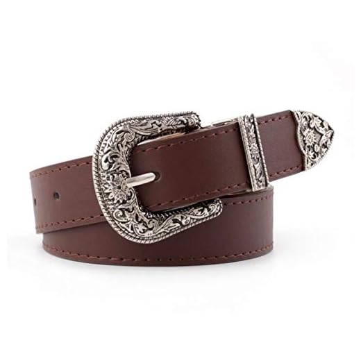 INOGIH Western-Leather-Belts-Women Vintage Waist-Belts with Hollow Out Flower Buckle (Coffee)