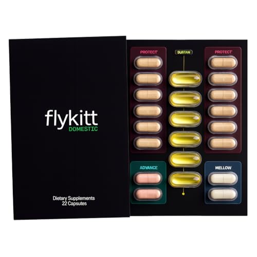 Flykitt Domestic Jet Lag Prevention System | Jet-Flight & Fatigue System for Flights Under 6 hrs | App-Controlled Personalized Supplement Protocol | Arrive Refreshed