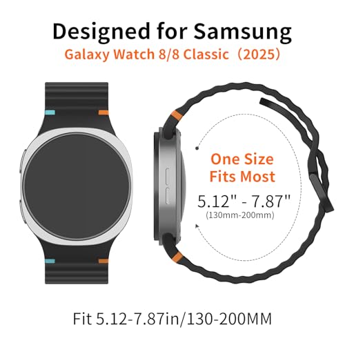 6 Pack Sport Bands Compatible with Samsung Galaxy Watch 8/8 Classic Band 40mm 44mm 46mm (2025), No Gap Soft Silicone Waterproof Strap for Galaxy Watch8 / 8 Classic Band for Men Women with Rugged Metal - image 6
