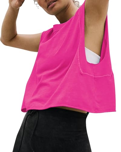 Image of HUGOOME Women Workout Tank Tops Oversized Crop Sleeveless Tee Loose Fit Boxy Basic Yoga Active Summer T Shirts Gym 2026