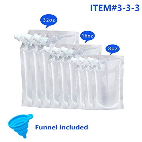Concealable Plastic Flasks for Liquor With Funnel, Cruise Pouch Kit 9 Pieces Reusable
