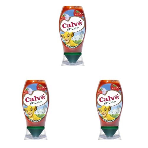 Calvé Ketchup Light Disney, Formato 430 ml, Ketchup Light con Stevia*, Contiene il 50% in Meno di Zuccheri, Senza Glutine, Senza Conservanti e Senza Coloranti, Vegano (Confezione da 3)