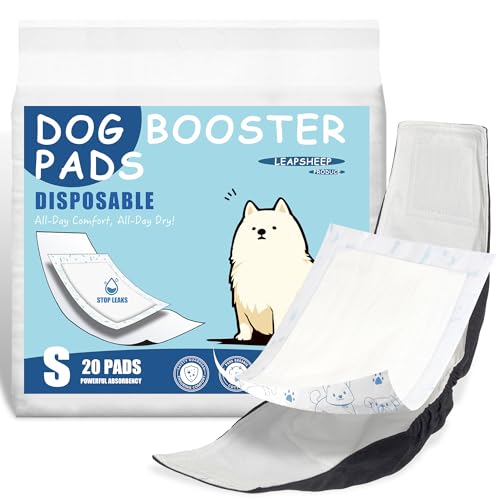LeapSheep Dog Diaper Liners Pee Pads for Male and Female Dogs, Dog Period Pads, Super Soft Absorbtion Dog Booster Pads Fits Belly Bands, Wraps and Washable Dog Diapers Female (S, 20)