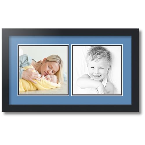 ArtToFrames Collage Photo Frame Double Mat with 2-8x8 Openings with Satin Black Frame and Liberty Blue mat.