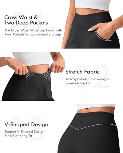 G4Free Breathable Ribbed Wide Leg Pants Women Casual Lightweight High Waist Yoga Pants with Pockets Petite/Regular/Tall2