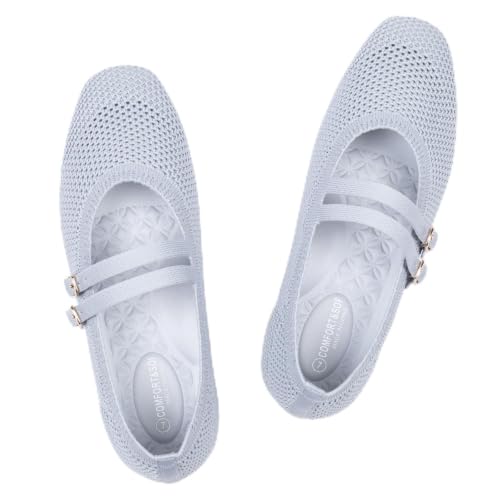 Image of Frank Mully Women's Flats Square Toe Mary Jane Shoes Ballet Flats with Strap Comfortable Slip On Knit Shoes Dressy Casual