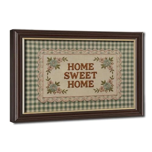 Home Sweet Home Wall Art, Embroidered Texture Canvas Sign for