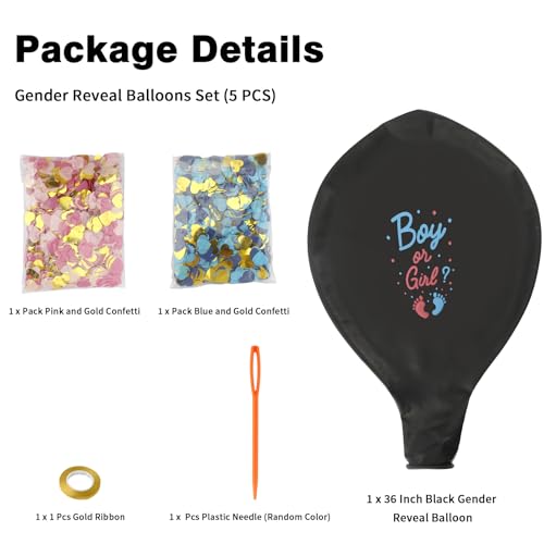 Slergut 5GENDERBA Gender Reveal Balloon Gender Reveal Ideas Baby Boy Or Girl Balloon Black 36 Inch Gender Reveal Confetti Balloon Kit With Blue Pink Confetti For Baby Reveal Ideas Party Supplies Baby Shower Decorations thumb #3