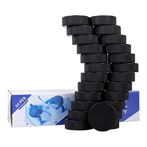 Golden Sport Ice Hockey Pucks, 25pcs, Official Regulation, for Practicing and Classic Training, Diameter 3", Thickness 1", 6oz, Black Cover