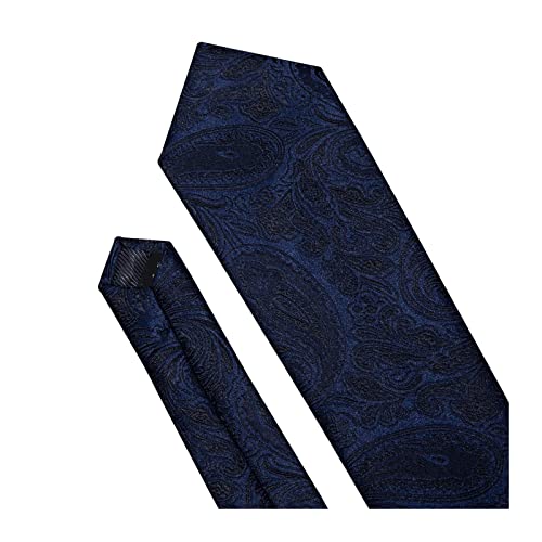 UVERLY Conjunto de gravatas de seda masculinas para homens azul escuro gravata lenço Jacquard trança