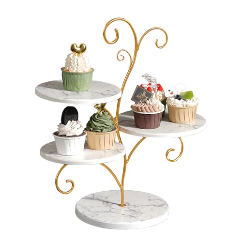 Sempoda Soporte para Tartas Dorado de 3 Niveles, Soportes Elevadores de Exhibición de Alimentos de Metal, Bandejas Reutilizables para Servir, Torre Rústica para Magdalenas, Soporte de