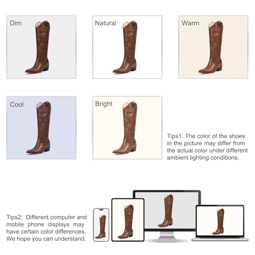 Image of wetkiss Cowboy Boots for Women Knee High, Low Heeled Stable and Comfortable | Knee High Cowgirl Boots,Western Boots with Embroidery,Pull On,Slip On,Non-slip Rubber Sole,Soft and Breathable PU Leather
