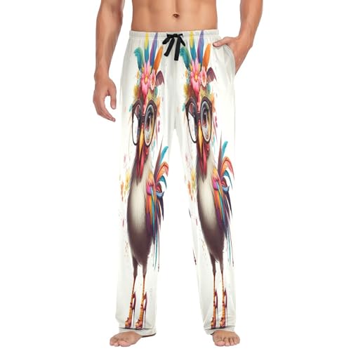 Men's Funny Chicken Flowers Floral Glasses High Heels Sleep Pajama Pant Bottoms with Pockets A2304855