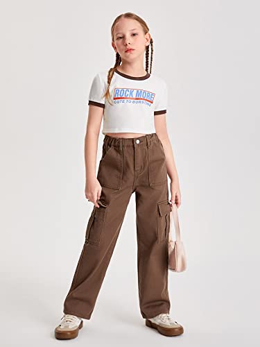 Verdusa Girl's Denim Cargo Pants Casual Jeans Elastic Waist Straight Leg with Pocket Daily Streetwear4