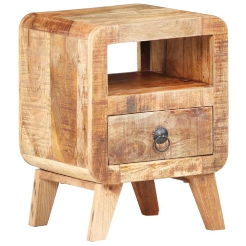 XHNIFBN Rustic Mango Wood Bedside Cabinet 11.8x11.8x16.1 in, Small Storage Cubboard with Drawer for Bedroom, Living Room or Hallway, Compact Pantry Cabinet Organizer