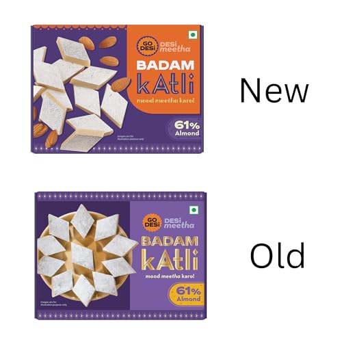 Image of GO DESi Premium Kaju Katli 200 grams, 61% Cashews and Badam Katli 200 grams, 61% Almonds, Rakhi Gift for Sister and Brother, Indian Sweets Gift Pack, DESi Meetha, Sweets Indian Mithai