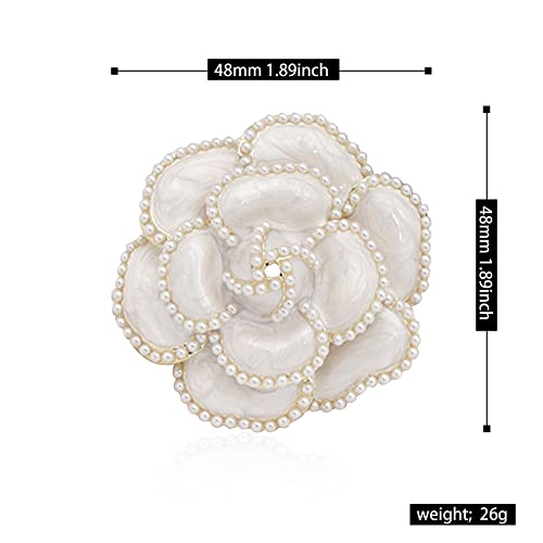 Image of Women Camellia Flower Pearl Enamel Brooch Pins for Ladies Jewelry Fashion
