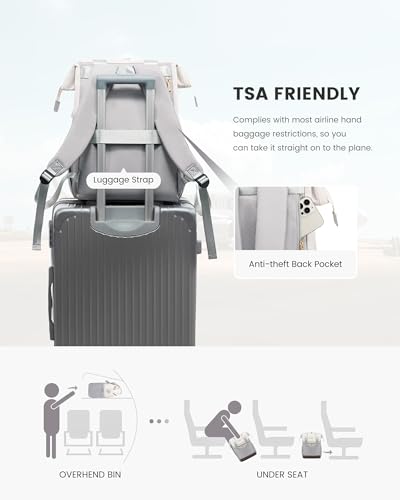 Image of LOVEVOOK Laptop Backpack for Women, 15.6 Inch Work Laptop Bag with USB Port, Fashion Teacher Nurse Backpack Purse, Waterproof Travel Computer Backpack with Organizer Bag, 2PCS, Beige-Light Grey