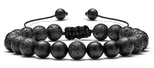 Hamoery Men Women 8mm Lava Rock Aromatherapy Anxiety Essential Oil Diffuser Bracelet Braided Rope Natural Stone Yoga Gifts Beads Bracelet Bangle-21017