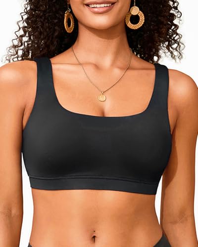 Sport-BH für Damen, Badeanzug, Bade-BH, Bikini-Oberteil, U-Ausschnitt, Badebekleidung 2025, Schwarz, XL