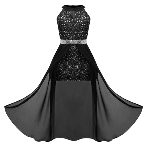 Vestido largo con lentejuelas de niñas confeccionado con escote elegante