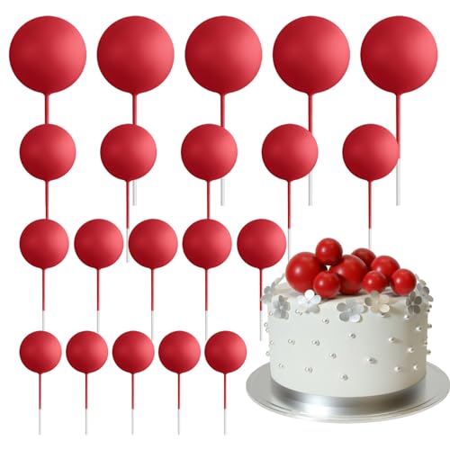 ASTARON 20 Pcs Ball Cake Topper Decorations Mini Balloons Cake Topper Sticks Red Balls Cake Picks Cake Topper Balls for Graduation Birthday Cake Decorations