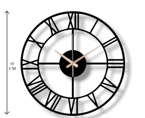 Image of Stylish Metal Analog Wall Clock for Living Room, Bedroom, Office, Kitchen, Home and Hall | Antique Fancy Big Size Modern Wall Watch for Home Decor (DA-129, 50CM), DA-129, Black