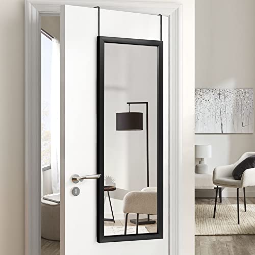 Image of NeuType Over The Door Mirror Full Length Mirror Hanging Over Door or Leaning Against Wall or Mounted On Wall, Door Mirror Full Length Mirror Over The Door, 43 inchx18 inch, Black, No Stand