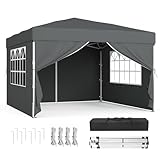 SONGMICS Gazebo with Sides, Pop Up Gazebo, UPF 50+, Drizzle-Resistant Folding Canopy Tent, Heavy-Duty Outdoor Shade with Carry Bag, Marquee, Garden, Patio, Party, 3m x 3m, Dark Grey GCT104GZ01