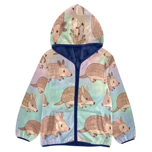 Cute Armadillo Pattern on Fabric Toddler Fleece Jacket Girl Boys Hooded Fleece Jacket Coat Warm Outwear Zip-up 3-10T