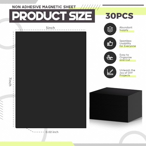 Image of 30 Pcs Non Adhesive Magnetic Sheet 5 x 7 Inch for Die Storage Flexible Magnetic Sheets Plain Sheet for Arts and Crafts Scrapbooking DIY Photography, Easy to Cut and Organize