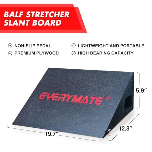 Image of EVERYMATE Slant Board Calf Stretcher, Non-Slip Heel Elevated Squat Wedge Block for Weightlifting and Calf Stretching, Knees Over Toes Equipment 1000LB