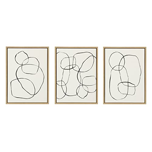 Kate and Laurel Sylvie Going in Circles; Dancing; and Modern Framed Linen Textured Canvas Art Set by Teju Reval of SnazzyHues; 3 Piece Set 18x24 Natural; Minimalist Neutral Wall Art by Kate and Laurel - Image 6