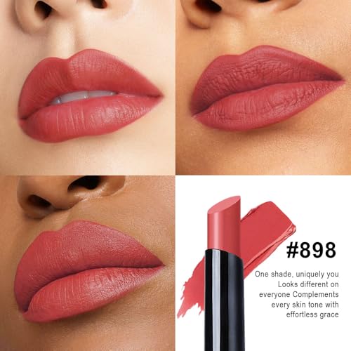 Image of evpct Crimson Red Velvet Matte Lipstick, High Pigmented Slim Lipstick Long Lasting Waterproof for Women, Velvet Silky Lip Stick Stain Color Makeup Blendable 24 Hours Original Makeup Labiales, 898#