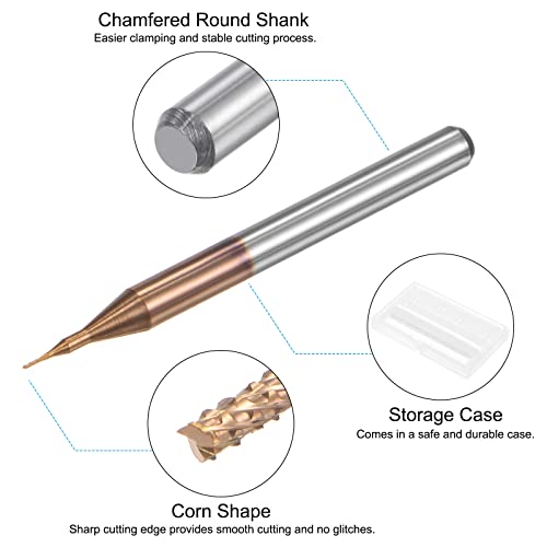 Image of uxcell End Mill CNC Router Bits, 1 /8 inch 3.175mm Shank 0.3mm x 1.5mm Titanium Coated Tungsten Carbide Engraving Milling Cutter for PCB Plastic Fiber Wood 4pcs