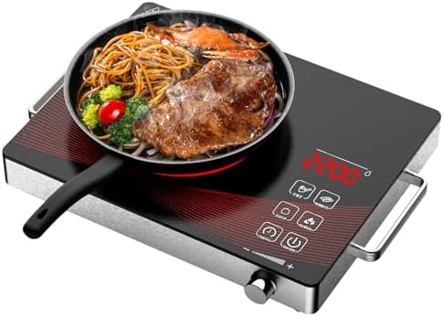 Placa de Cocina Electrica Portatil 1 Fuego 2200W, Placa de Cocina Electrica Pequeña con Controles Táctiles y 18 Niveles de Potencia, Placa de cocción ...