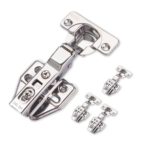 Soft Close Cabinet Hinge, Concealed European Style, Adjustable Metal Hardware, Silver (Half Overlay, 4)