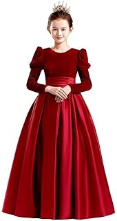 Long Sleeves Junior Bridesmaid Dresses Velvet Satin A-Line Flower Girl Dress Pageant Prom Ball Gown 2541