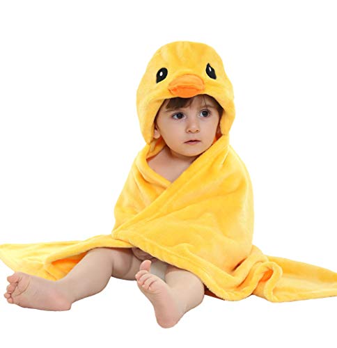 Image of TONWHAR 0-4 Years Toddlers' And Kids' Boys Girls Animal Face Hooded Blanket Baby's Bathrobe,Unisex Baby Plush After Bath Blanket