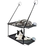 FUAMEY Cat Hammock for Indoor Sleeping, Cats Window Perch Bed Heavy Duty Suction Cups Resting Seat Single or Multiple Cats, Double Layers Breathable Washable Mesh Durable Frame Holds Up to 50 Lbs