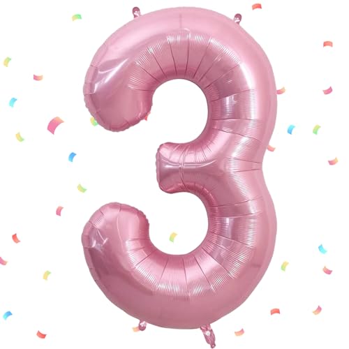 UDRKFOPK Zahlen Luftballon Rosa, 40 Zoll Folienballon 3, 101cm Zahlenballon...