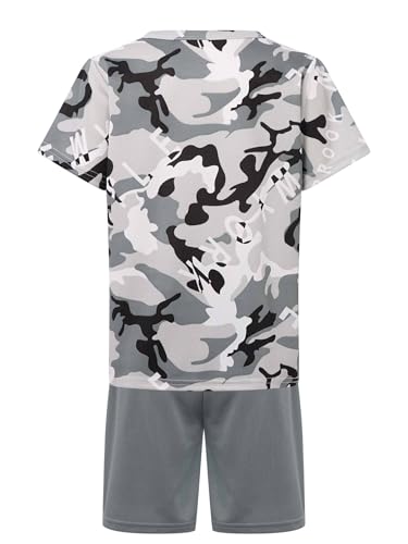 easyforever Kids Boys Sports Outfit Set Short Sleeve Camouflage Print T-shirt With Shorts For Soccer Basketball Workout Gray 11-12 Years4