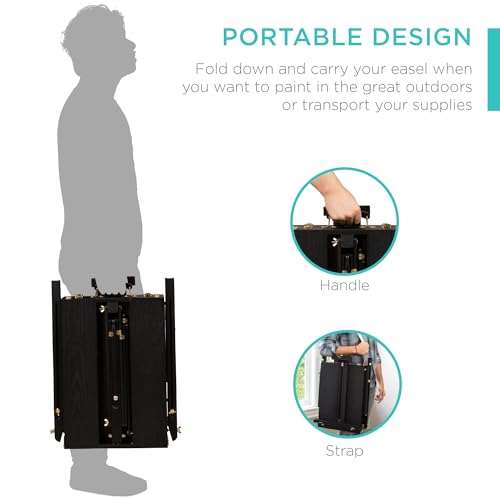 Image of Best Choice Products French Easel, 32pc Beginners Kit Portable Wooden Folding Adjustable Sketch Box Artist Tripod for Painting, Drawing w /Acrylic Paints, Brushes, Canvases, Palettes - Black