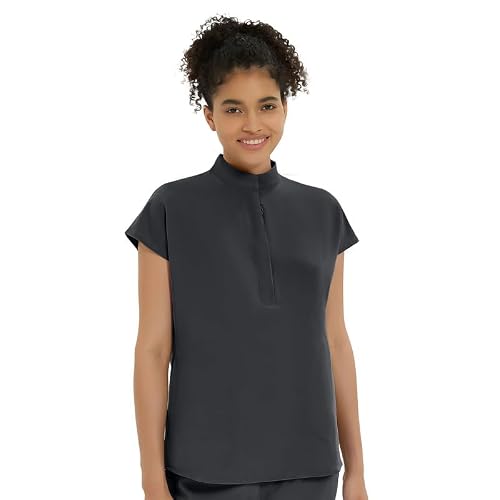 Kitmaz Damen Scrub Top, übergroßer Stehkragen, 2 Taschen,Dunkelgrau,M