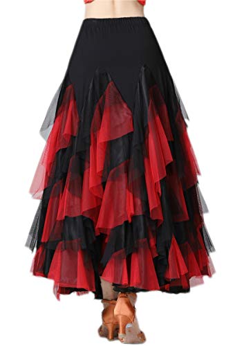 Cismark Women's Big Swing Latin Dance Salsa Tango Ballroom Rumba Dancing Skirt Black And Red #TOP2