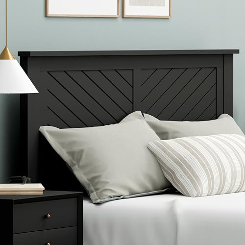ComfIQ Serene Poplar Wood Queen Size Headboard in Black, Modern