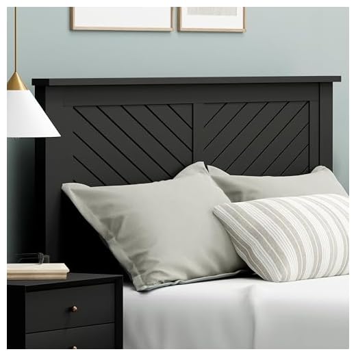ComfIQ Serene Poplar Wood Queen Size Headboard in Black, Modern Farmhouse Panel with Chevron Scoring, Casual Coastal Style, Easy Assembly, Quality Materials