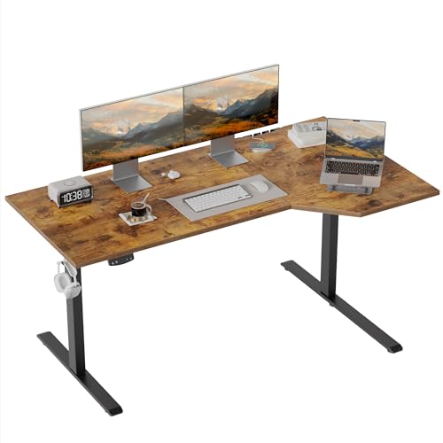 Image of Mericonia L-Shaped Standing Desk with Cable Management, Corner Stand Up Desk, Electric Adjustable Computer Desk for Home Office Work