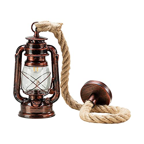 VVHUDA LED Pendant Lighting, Vintage Nautical Kerosene Pendant Lamp 1-Head Natural Rope with with Glass Shade Hanging Ceiling Light for Living Room Bedroom Dining Room Kitche, in Copper Small Gift